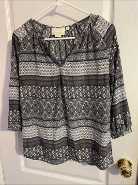 Cynthia Rowley Geometric Silk V-Neck Blouse